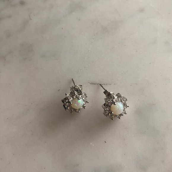 Sterling Silver Cubic Zirconia Opal Earrings - Picture 4 of 5